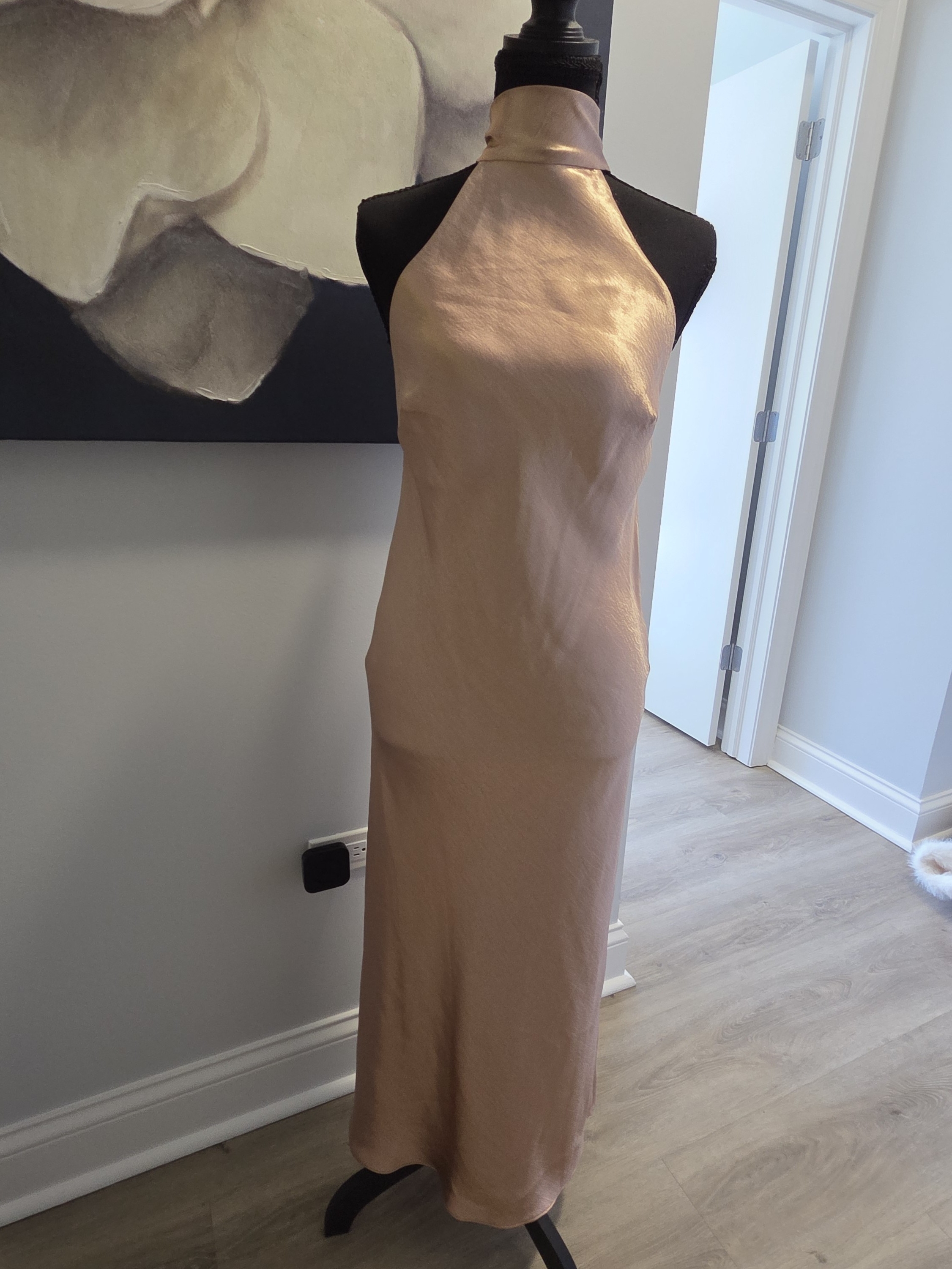 Sachin + Babi Rose Gold Satin Halter Maxi Dress